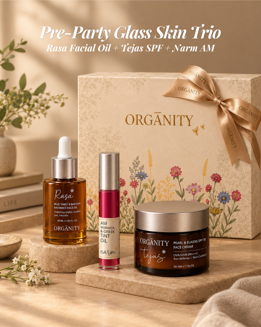 Organity Pre-Party Glass Skin Trio in a mint-green ritual gift box