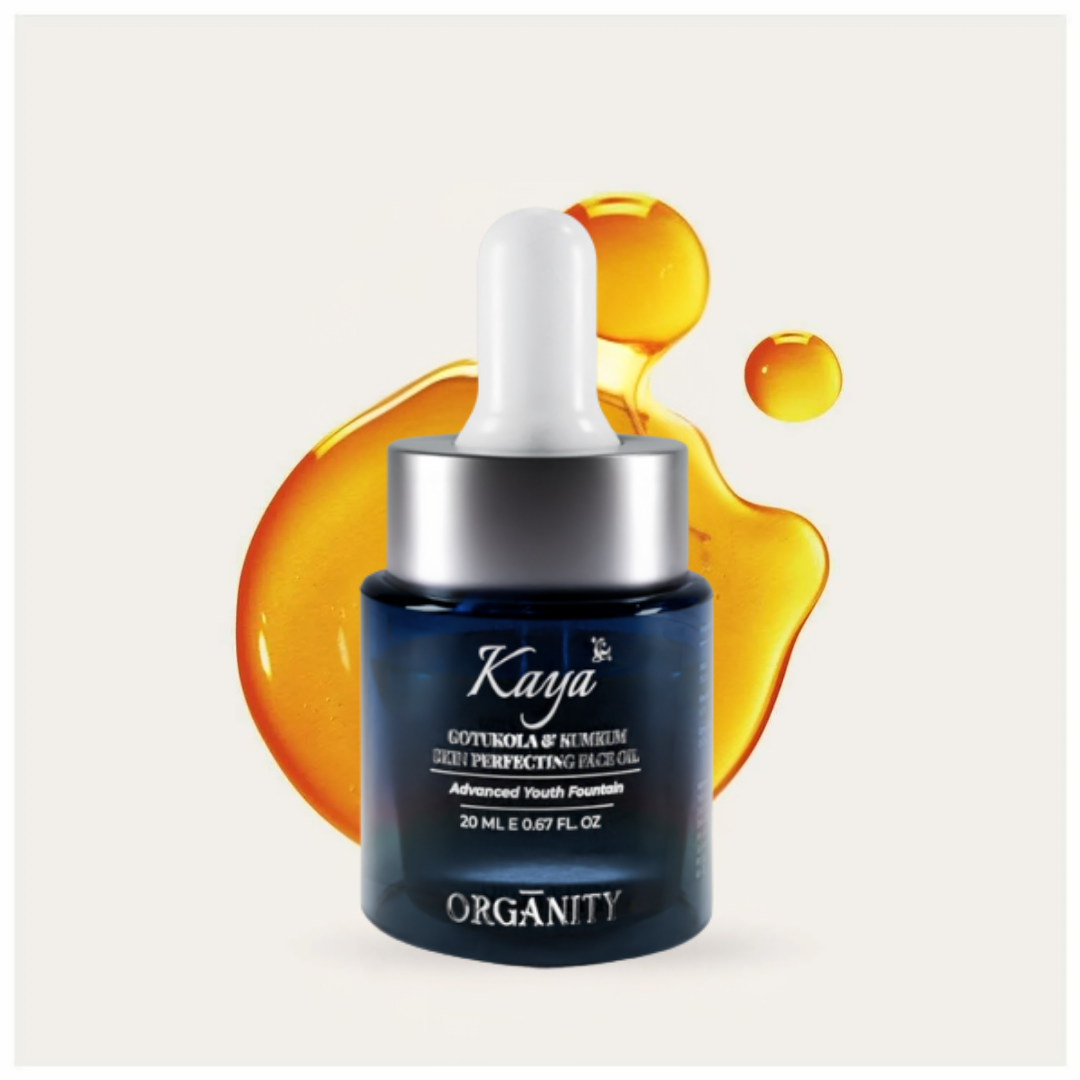Kaya Organity skincare product with dropper on a white background
