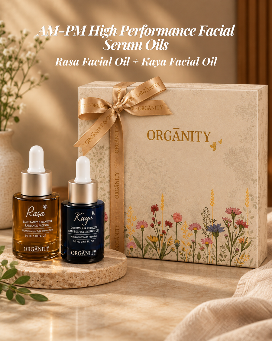 Organity AM-PM facial serum oils in a mint-green ritual gift box